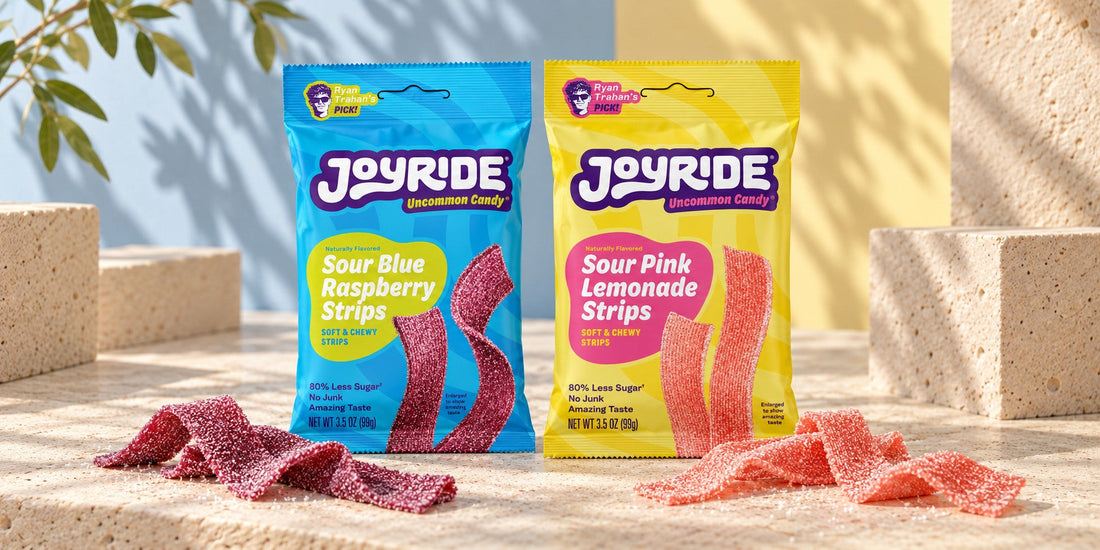 Editorial illustration of JOYRIDE Blue Raspberry and Pink Lemonade Strips