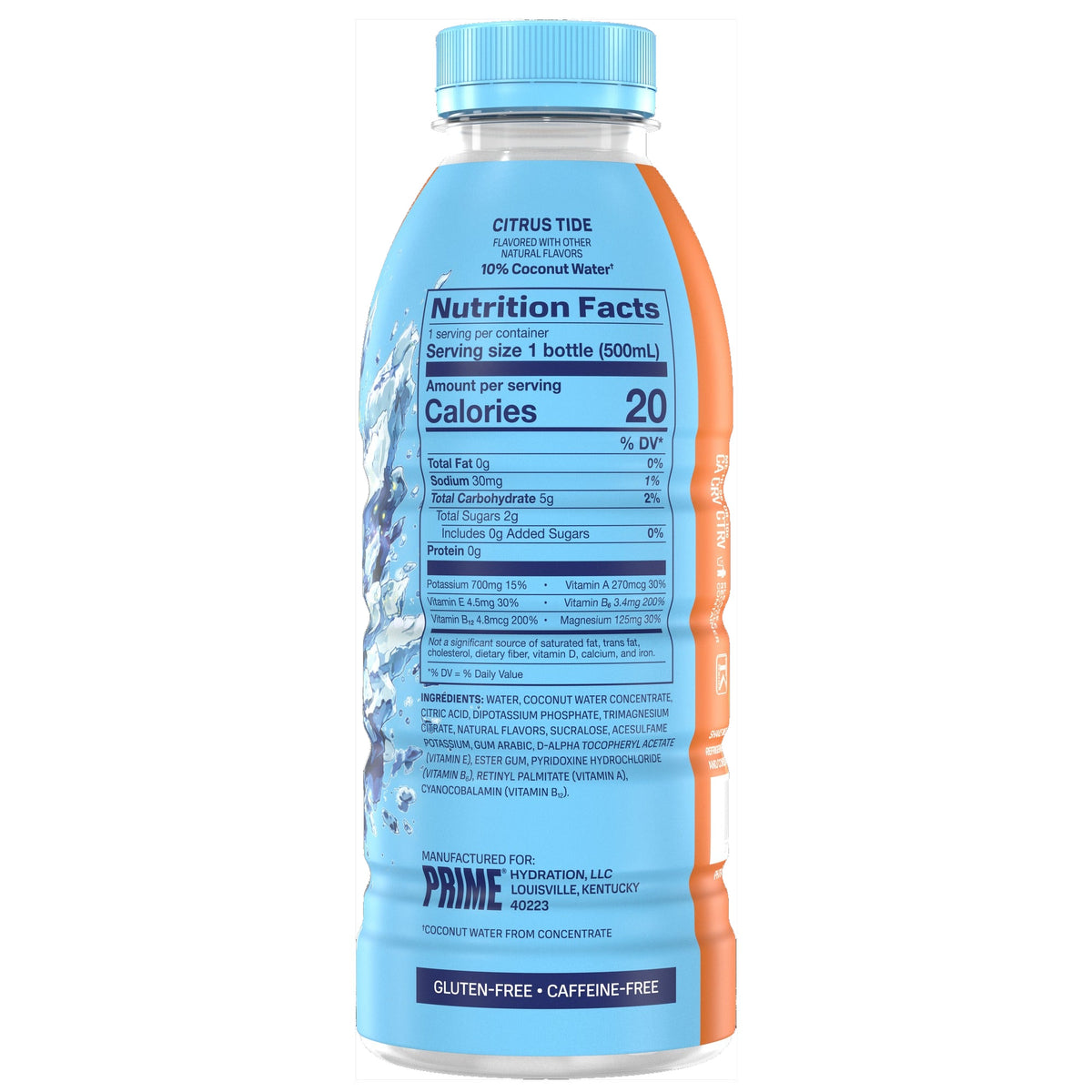 PRIME Hydration Frostbite Fusion 500ml, nutrition and ingredients label