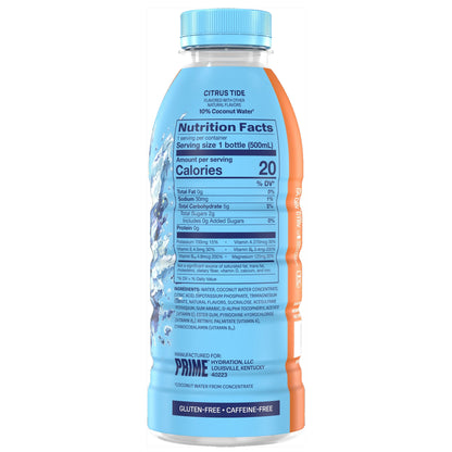 PRIME Hydration Frostbite Fusion 500ml, nutrition and ingredients label